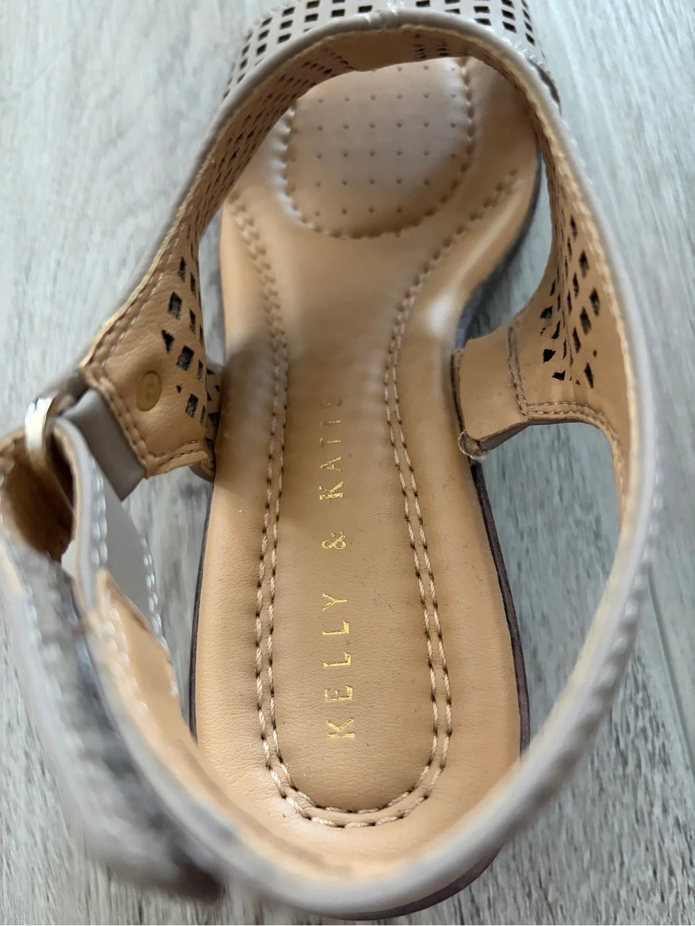 Kelly & Katie Taupe Perforated Slingback Wedge Sandals